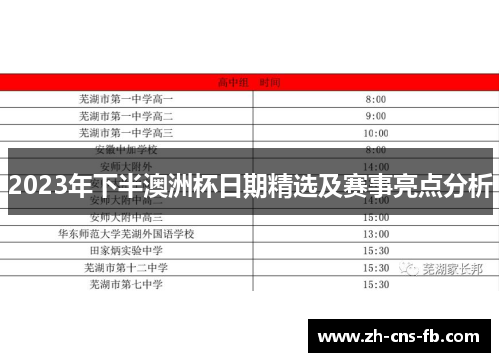 2023年下半澳洲杯日期精选及赛事亮点分析 2023年下半澳洲杯日期精选及赛事亮点分析