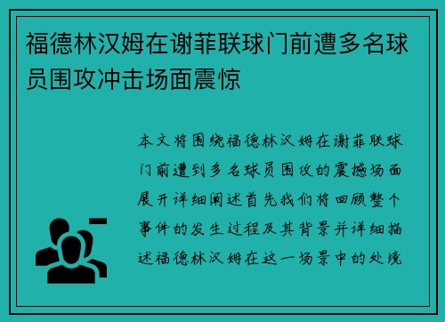 福德林汉姆在谢菲联球门前遭多名球员围攻冲击场面震惊